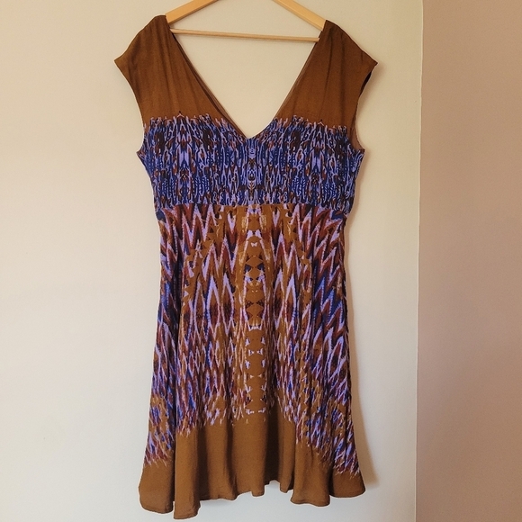 Free People Theodora Printed Boho Babydoll Dress Brown And Purple Size Large - Picture 3 of 9